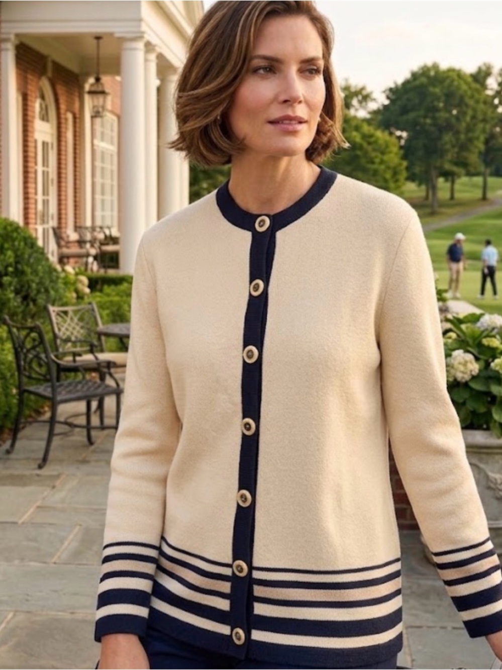 St. John Crewneck Cardigan Size 8 PreppyChic Nautical Classic Mint Condition